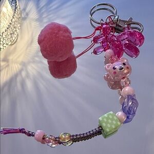 Handmade Cute Pink and Purple Beaded Keychain